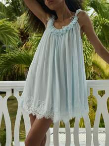 Women's Sleepwear Lace Nightdress Victorian Vintage Nightgown Loungewear Pajamas - 淺藍色 - 查看 4