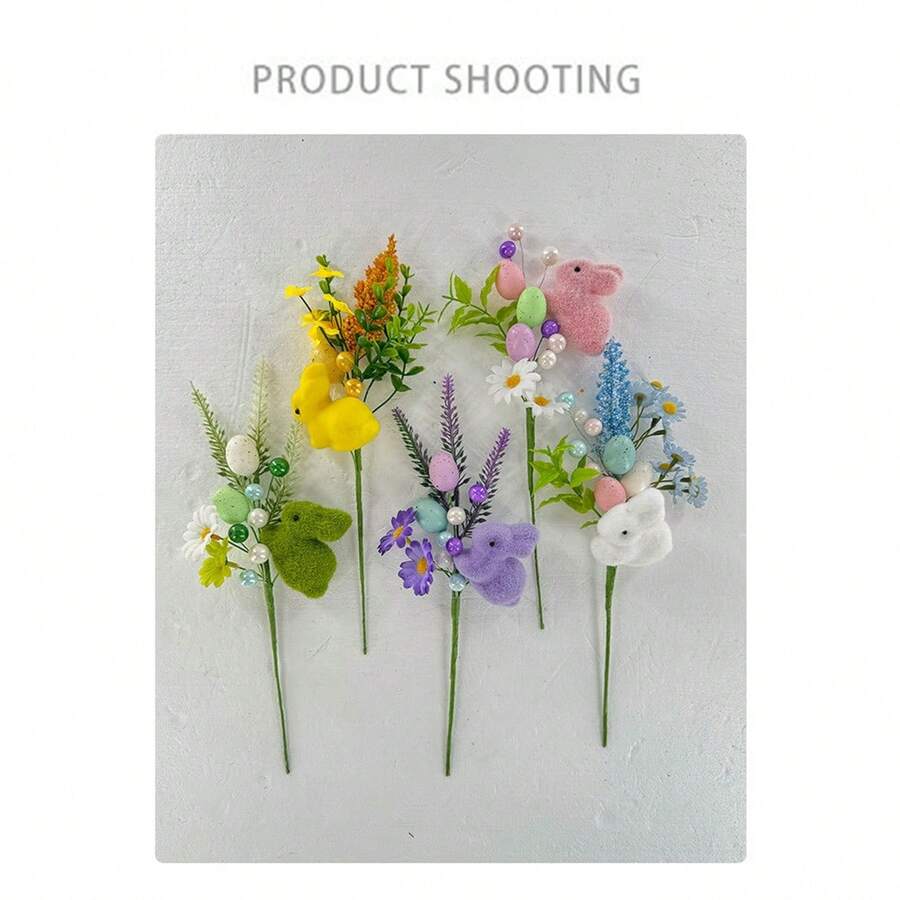 Easter Egg Picks Colorful Artificial Bunny Leaf Easter Floral Arrangements For Table Centerpieces Decorations