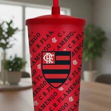 Copo Clube De Regatas Flamengo Com Canudo Infantil Oficial - Vermelho - Visão 4