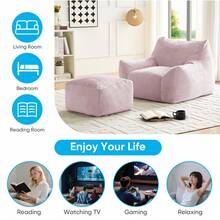 Modern Faux Fur Fabric Large Bean Bag Chair With Ottoman, Oversized Adult Bean Bag Chair With Filler, Lazy Sofa Comfy Bean Bag Couch With Armrests - Hồng - Xem 8