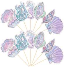 MAGICLULU 24 Piezas Toppers De Cupcake De Sirena Para DecoracióN De CumpleañOs, Accesorios De Bajo El Mar, Decoraciones De Pasteles Para Niñas, DecoracióN De Tartas De Sirena, Multicolor - 1 - Ver 1