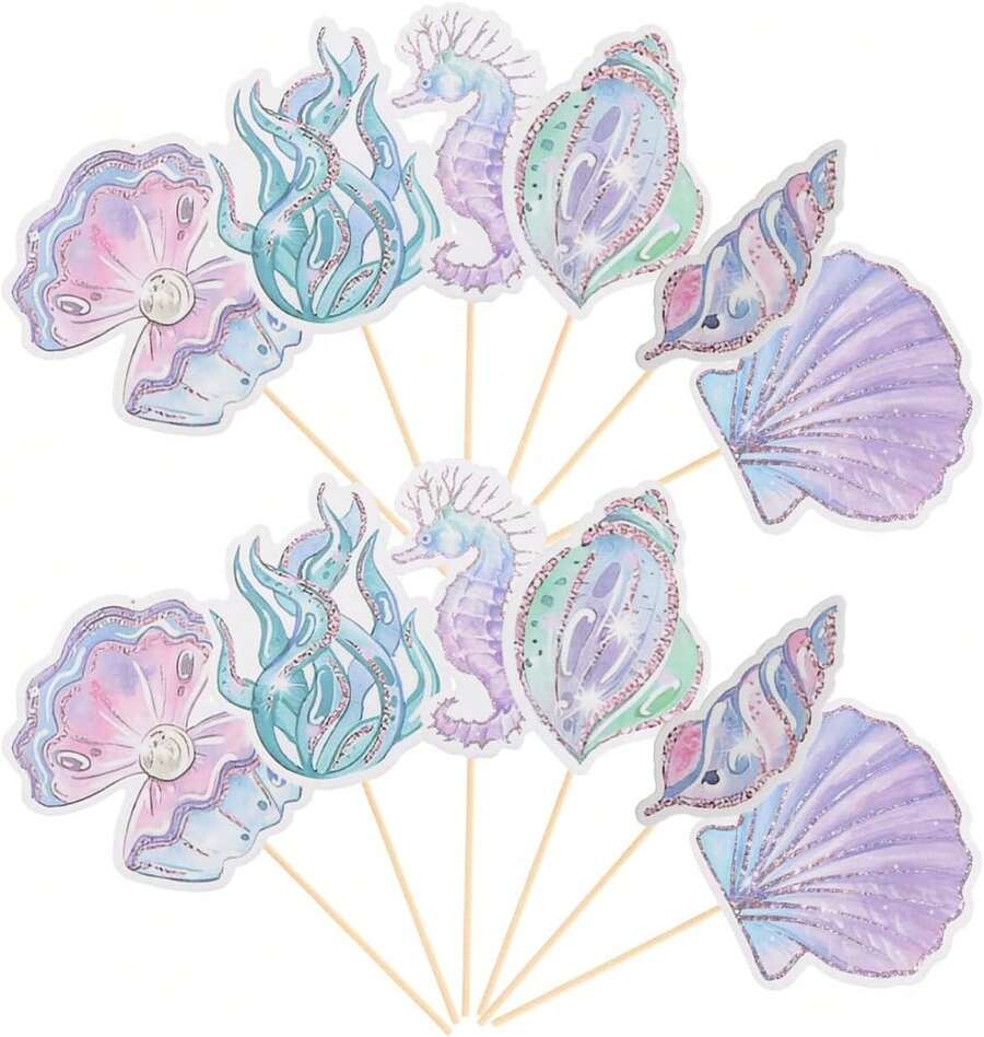 MAGICLULU 24 Piezas Toppers De Cupcake De Sirena Para DecoracióN De CumpleañOs, Accesorios De Bajo El Mar, Decoraciones De Pasteles Para Niñas, DecoracióN De Tartas De Sirena, Multicolor - 1 - Ver 1