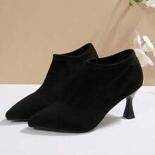 2025 New Women's Dark Brown Pointed Toe High Heel Ankle Boots, Suede Material | Stiletto Heel Design | Distressed Jeans Match, Fashionable Exquisite Style, Daily Outing | Party Wear Essential, Women's Boots - Black - View 2