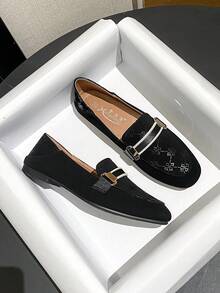 Mengshangli 女士套脚乐福鞋，百搭莫卡辛鞋 - 黑色 - 查看 1