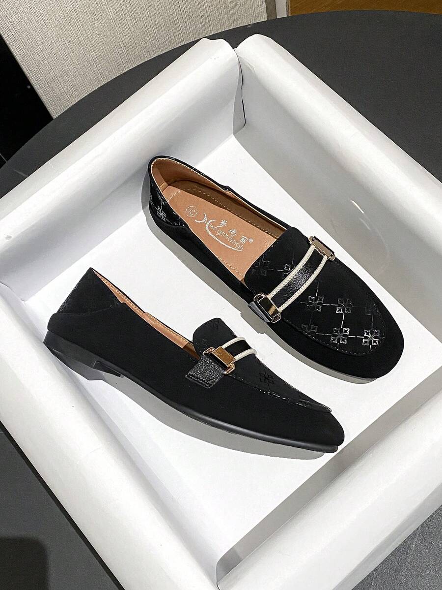 Mengshangli 女士套脚乐福鞋，百搭莫卡辛鞋 - 黑色 - 查看 1