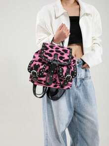 1pc Stylish Leopard Print Women's Backpack - Lightweight Daypack With Adjustable Straps, Pink & Black Animal Pattern Design For Travel, Work, And Casual Use, Travel Backpack | Stylish Handbag | Bag, Backpack For Travel - Màu Hồng Tươi - Xem 1