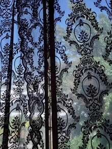 1 件精致花卉蕾丝窗帘，适用于客厅、卧室、厨房装饰 - 黑色 - 查看 5