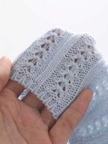 Livesso 女士商务休闲纯色喇叭袖毛衣，长袖上衣，秋季款 - 藍色 - 查看 6