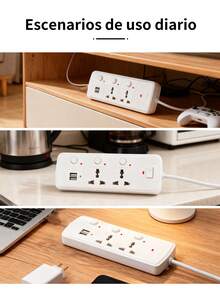 6 Pieza Regleta de 4 en 1 con 2 puertos USB, 2 tomas de corriente AC. 110V-220V,2000W, un enchufe de pared, fácil de transportar,Extensión Eléctrica Multicontacto,adaptador de regleta para el hogar y la Oficina,adecuado para uso doméstico, oficina y viajes. - 6 piezas - Ver 3