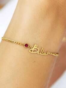 1Pc Custom Name Bracelet With Birthstone, Personalized Gold Bracelet For Women, Minimalist Jewelry, Custom Gift For Her Christmas Gift - Multicolor - View 5