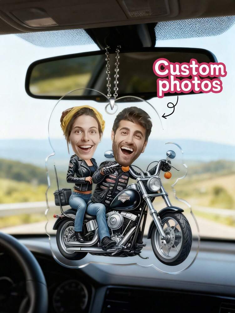 1pc Custom Photo Acrylic Hanging Ornament - Personalized Couple On Motorcycle Design, Ideal For Valentine'S Day, Proposals, Anniversaries, Weddings, Anniversary Gift | Car Ornament | Chain Link Design, Motorcycle Gifts,Personalized Gifts,Room Decor,Funny Gifts - Multicolor - View 6