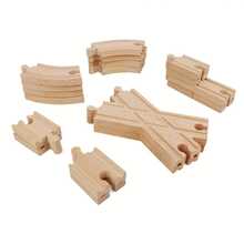 Celemela 20pcs Wooden Train Track Set - Includes 2 Crossing Straight Track Pieces, Curved Tracks And Straight Tracks - Compatible With Most Major Brands, Supports Multiple Connection Methods, Fully Stimulates Imagination And Hands-On Ability. - Wood Color - View 4