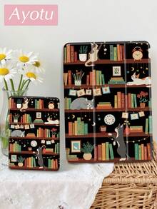 1件装书架猫咪平板电脑保护套和Kindle电子书保护套，兼容iPad 10代、iPad 11/Air 4代/Air 7代/9.7英寸，兼容三星Galaxy Tab A9 Plus、Kindle（11代-2024年发布）（6英寸）、Kindle Paperwhite 12代2024，绝佳节日礼物，时尚简约图案。 - 彩色 - 查看 3