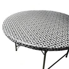 Fits Tables Up To 55inch To 60inch Inch Round Tablecloth Elastic Black Patterned Large Round TableCover Wedding Plastic Vinyl Fitted Table Cloth Flannel BacFKing Holidays Xmas Outdoor Party,One-Size,BlackPatterned60inchRound - Berpola Hitam60 inciBulat - View 2