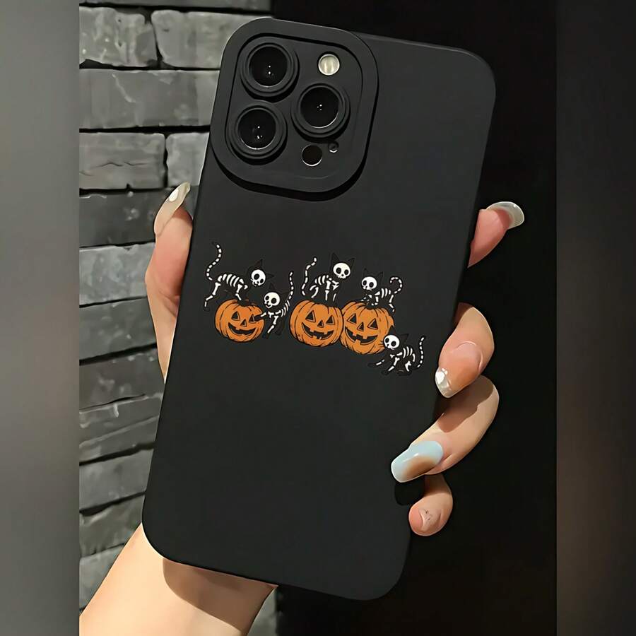 2026 nueva funda de teléfono esmerilada, funda de teléfono con estampado de calabaza y esqueleto de Halloween para iPhone 17 14 13 12 11 Pro Max y funda de teléfono Galaxy S23 S22 S21 S20 Plus, regalo de funda de pareja para novio y novia, regalo de festival - Blanco antiguo - Ver 1