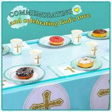D24 Set First Communion Plates And Napkins Baptism Party Decorations First Holy Communion Decorations Religious Baptism Plies For Christening Confirmation Baby Shower For 24 Guests Blue - 藍色 - 查看 5