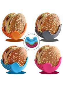 4pcs/1pc Silicone Hamburger Holder, Expandable Plastic Clamp, No-Touch Anti-Slip Hamburger Fixing Box Tray, Reusable Washable Adjustable Silicone Hamburger Stand - Multicolor - View 5