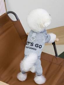 LET'S GO Letter Fleece Pet Sweatshirt With Four Legs, Warm Dog Cat Clothes In Pink/Grey/Beige, Crew Neck Pullover With D-Ring Traction, Elastic Cuffs, All Seasons Apparel For Small & Medium Breeds (Teddy/Bichon/Chihuahua) & Cats - Multicolor - View 18