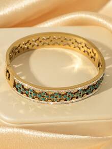 New Vintage Bohemian Style Stainless Steel Blue & Red Resin Hollow Pattern Bracelet, Exquisite Clasp Accessory - Exquisite Bracelet - View 11