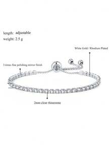 1入鑽石网球手鍊(女士),經典水晶手鍊,可調節滑軌