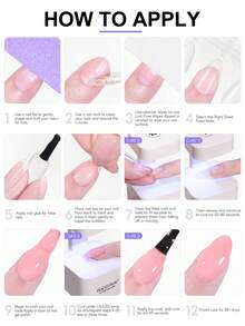 peacecolor 240pcs Short/Medium Almond Shaped False Nail Stickers Set, Includes UV/LED Lamp, 10ml Jelly Gel Polish, Low-Pain Nail Glue, No-Wipe Base & Top Coat, Suitable For Women DIY Home Manicure Salon, Can Be Given As Gifts Nails - Multicolor - View 10