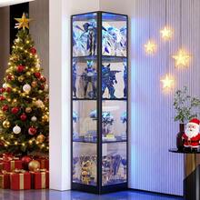 Corner Display Cabinet With Glass Doors, 68" Display Case With LED Lights, 4-TierCurio Cabinets For Collectibles/Toys/Books, Mirrored Storage Cabinet, White - màu đen - Xem 1