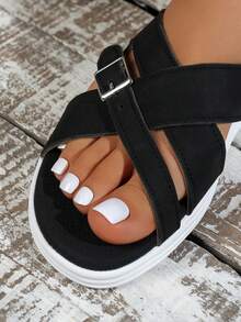 Women's Thick Sole Slip-On Sandals, Soft Non-Slip Flat Sole, Suitable For Middle-Aged And Elderly, Summer - Black - View 5