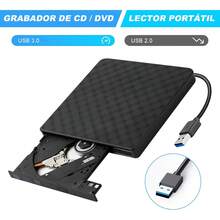Grabadora CD/DVD Externa USB 3.0, Lector de CD, Grabadora CD/DVD Lector Portátil, Unidad Óptica Externa de Player Compatible con 98//8/10/XP/Vista Linux OS - Negro - Ver 3