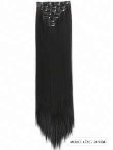 24Inch 16 Clips In Hair Extensions Long Straight Hairstyle Synthetic Blonde Black Hairpieces Heat Resistant False Hair Daily Use - Multicolor - View 3