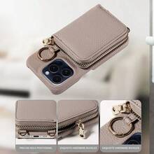 1pc Multifunctional Zipper Wallet Phone Case With Card Slots, Compatible With IPhone 17 Pro Max/17 Pro/17/Air/16 Pro Max/16/15/14/13/12/11, A16 Series, Litchi Texture PU Leather Anti-Drop Anti-Theft Protection - Khaki - View 4