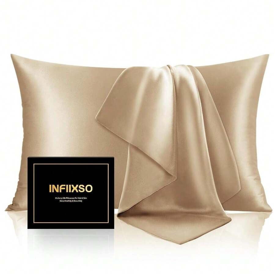 INFIIXSO Mulberry Silk Pillowcase For Hair And Skin, Silk Pillow Cases Standard Size With Hidden Zipper 20x26 Inches, Super Smooth And Soft Cooling Pillow Cases For Hot Sleepers(Champagne, 1 Pack),Standard(20inchX26inch),Champagne - 香檳色 - 查看 1