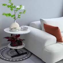 Modern Wooden Coffee Table With Metal Base - Elegant Round Table For Living Room, Bedroom, Or Balcony - Space-Saving Design, Lightweight & Durable, Easy Assembly, Black Finish, Perfect For Sofa, Bedroom, Or Reading Nook, Coffee Table For Living Room, Bedroom Nightstand, Contemporary Aesthetic, Sleek Metallic Legs - Bàn cuối hai tầng màu nâu - Xem 8