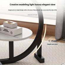 Modern Wooden Coffee Table With Metal Base - Elegant Round Table For Living Room, Bedroom, Or Balcony - Space-Saving Design, Lightweight & Durable, Easy Assembly, Black Finish, Perfect For Sofa, Bedroom, Or Reading Nook, Coffee Table For Living Room, Bedroom Nightstand, Contemporary Aesthetic, Sleek Metallic Legs - White Double-Tier End Table - 查看 7