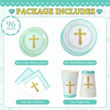 D24 Set First Communion Plates And Napkins Baptism Party Decorations First Holy Communion Decorations Religious Baptism Plies For Christening Confirmation Baby Shower For 24 Guests Blue - 藍色 - 查看 2