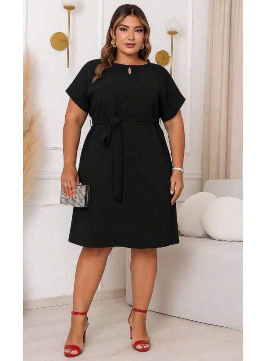 Duna Loose Women's Comfortable Plus Size Midi Dress - Black - View 1
