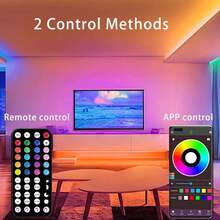 1條 RGB 智慧 LED 燈條，附 44 鍵遙控器與 App 控制，音樂同步、定時、可調光、USB 供電、LED、動態變色效果，適用於居家、派對、臥室、電競房照明 - 安裝簡單、多種顏色選擇 - 彩色 - 查看 8