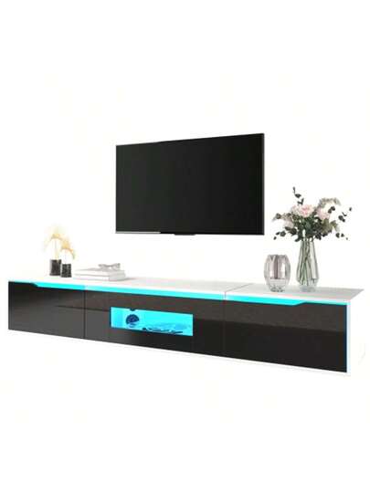 High Gloss Lacquered TV Unit, Matching Zwart White, Changing LED Lighting view 2