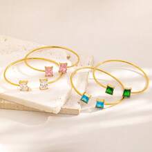 1pc Multi-Color Square Gemstone Bangle Bracelet, Lightweight Plated Gold Design, Fashionable For Women's Daily Commute And Party Matching, Unique European And American Style Accessory, Must-Have For Color Lovers - Bracelet - View 4