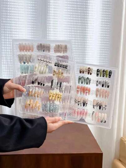 1pc Large Capacity Nail Art Wearable Nail Storage Box, Transparent Nail Polish Display Album, Dustproof Storage Box, Nail Art Sample Display Case, Multi-Size Thickened PP Material Storage Box
