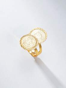 1pc Vintage Coin Design Adjustable Open Ring, Fashionable Casual Style For Women - E - View 5