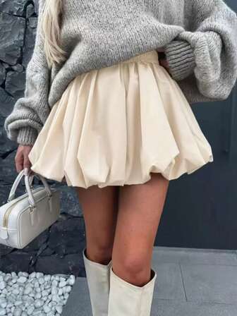 Elegant Solid Color Floral Bud Skirt, Versatile