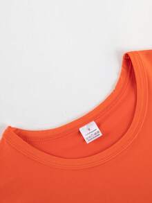 Women's Elegant Round Neck Short Sleeve T-Shirt - Vibrant Orange Half-Elf Pattern, Lightweight Polyester Fiber, Machine Washable Spring Summer Casual Top, Smooth Fabric, Spring Summer Clothing - 橘色 - 查看 3