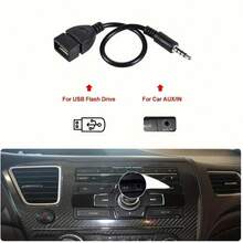 通用 USB-AUX 音频线：即插即用，高速 Cat 7 3.5mm 车载音频线，3.5mm OTG 转接线，适用于车内及其他场所的无缝音频连接，3.5mm AUX 转 USB 音频线，黑色车载 AUX 适配器，USB 耳机转换器，公头转母头，迷你 USB 接口，USB 供电，≤36V 工作电压 - 黑色 - 查看 2
