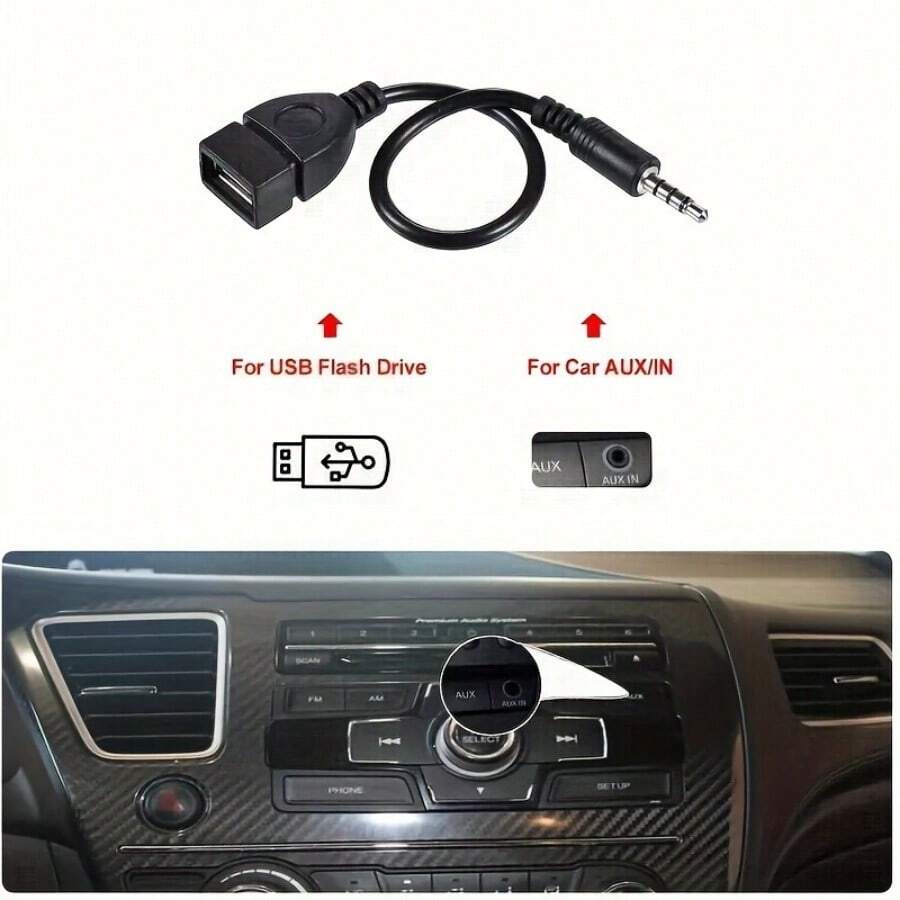 通用 USB-AUX 音频线：即插即用，高速 Cat 7 3.5mm 车载音频线，3.5mm OTG 转接线，适用于车内及其他场所的无缝音频连接，3.5mm AUX 转 USB 音频线，黑色车载 AUX 适配器，USB 耳机转换器，公头转母头，迷你 USB 接口，USB 供电，≤36V 工作电压