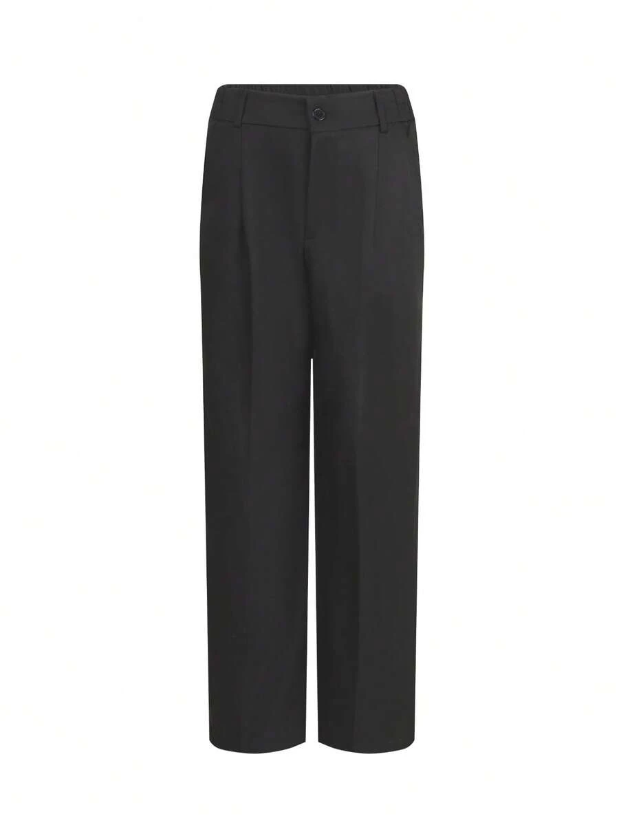 女式长直筒裤，涤纶材质，带口袋，纽扣和拉链开合，略有弹性 - 黑色 - 查看 1