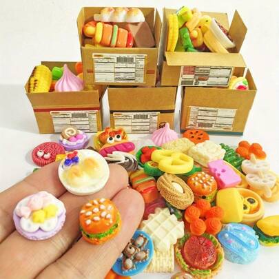 30个/60个/100个迷你食品外卖包装 - 树脂模型，厨房模型 - 1:12比例娃娃屋超市零食 - 迷你外卖食品，惊喜树脂装饰，创意小礼物，迷你外卖盒形状食品礼物。