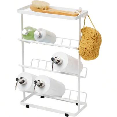 Yamazaki Home Dispenser Free Standing Bathroom Organizer Storage Holder Steel Shower Caddy One Size White