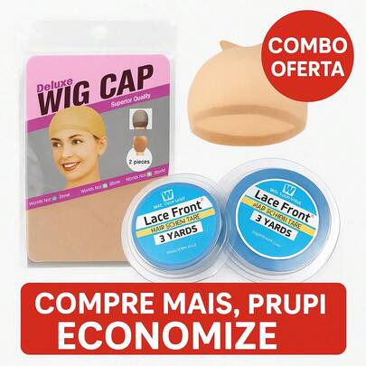 Kit Touca de Peruca + Fita Lace 3/12 Jardas | Wig Cap 2 Unidades e Fita Forte Dupla Face para Lace Front