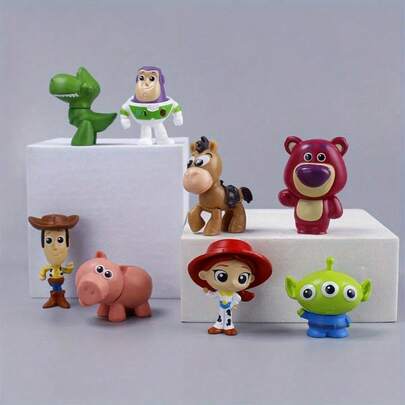 8 piezas de 5 cm Figuras de personajes de dibujos animados de Pixar 4 Woody y Buzz, adecuadas para decoración de dormitorio, sala de estar, regalo de cumpleaños