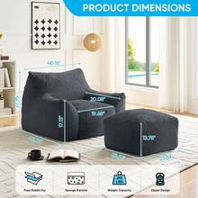 Modern Faux Fur Fabric Large Bean Bag Chair With Ottoman, Oversized Adult Bean Bag Chair With Filler, Lazy Sofa Comfy Bean Bag Couch With Armrests - 深灰色 - 查看 10